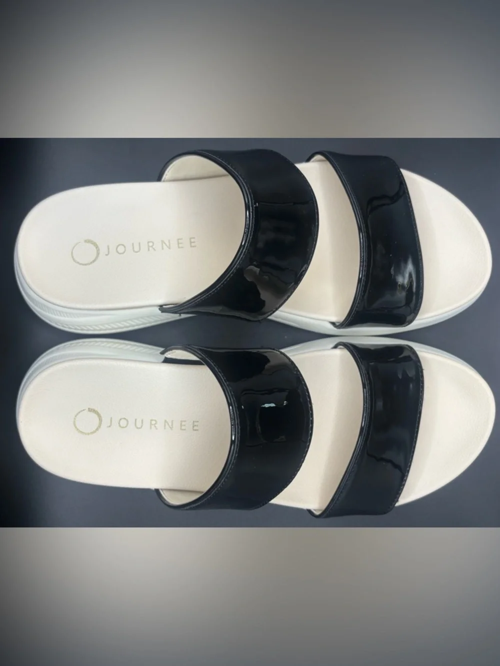 Journee Collection Janis Wedge Black Patent Women’s Sandals Size 7.5 - Picture 6 of 12